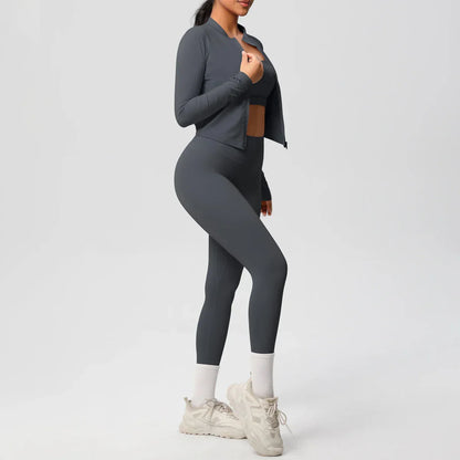 3pcs Sportswear Yoga Set Gym Sports Bra Zipper Jacket Leggings Clothes Sportswear Yoga Suits For Women Fitness Set Tracksuit