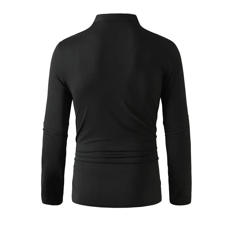 2025 New Men's Casual and Fashionable Solid Color Long Sleeved Stand Up Collar T-shirt Summer Versatile and Comfortable Top