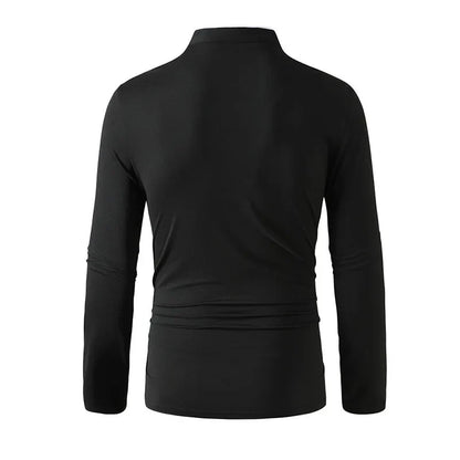2025 New Men's Casual and Fashionable Solid Color Long Sleeved Stand Up Collar T-shirt Summer Versatile and Comfortable Top