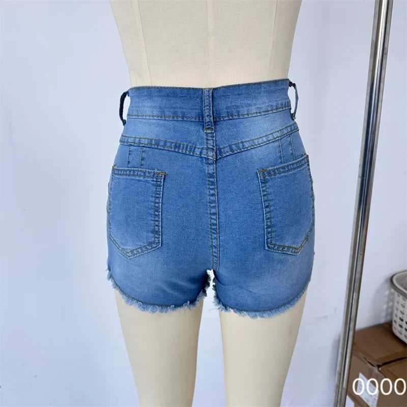 Large Size Sexy Ripped Denim Shorts Girl 2026 New High Waist Skinny Hips Stretch Leg Length Tight Stretch Hips Jeans Women