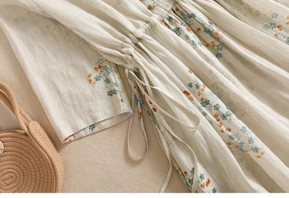 Dress Women Long Print Elegant Clothing Vintage Elastic Waist Korean Casual Beach Style V-Neck Fashion Robe Vestidos De Mujer