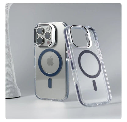 Luxury Lens Holder Shockproof Magnetic Case For iPhone 16 15 14 Plus 13 12 17 Pro Max 17Air 16e Magsafe Fashion Clear Cover
