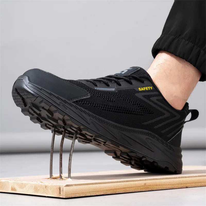 Summer Breathable Men Labor Shoes Lightweight Work Safety Boots Sneakers Anti Nail Indestructible Steel Toe Male Footwear