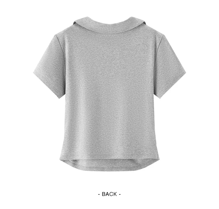 Semir Polo Shirt Women Cropped Blazer Collar 2025 New Summer Embroidered Cool Feeling Slim Fit Top Slimming for Chic Outfits