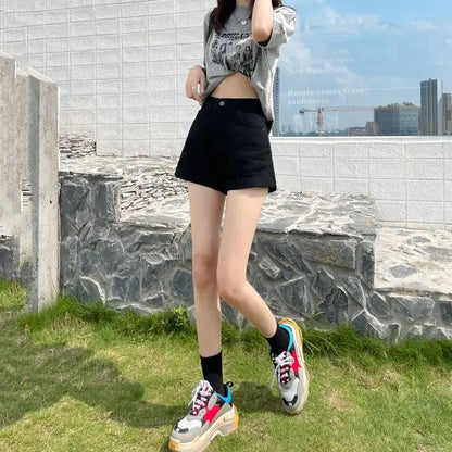 Wide Female Short Jeans Pants Korean Style Women's Denim Shorts With Waist Pocket Design XXL Elegant Low Price Youthful Kpop XL