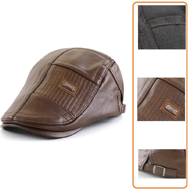 Men Women Ivy Cap Newsboy Hat Adjustable Faux PU Leather Berets for Spring Summer Autumn Gatsby