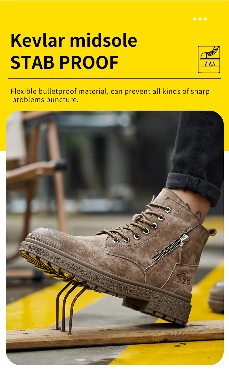 Latest 2024 Fashion Pig Skin Anti Scald Welding Shoes Indestructible Steel Toe Cap Nail Proof Men Safety Work Boots Sneakers