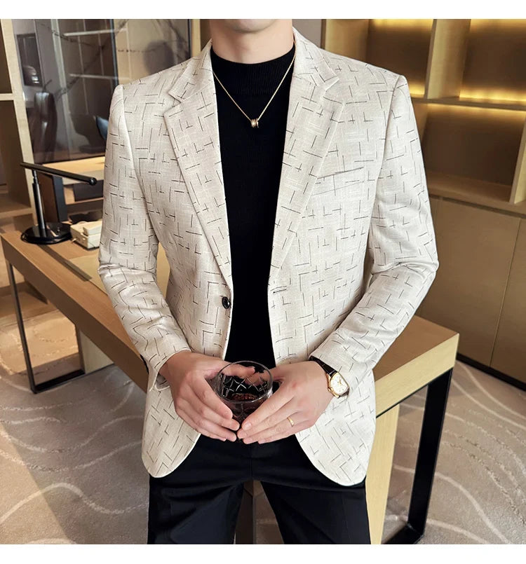 High Quality Jacquard Suit Jacket for Men 2025 Fashion Korean Style Slim Fit Business Casual Wedding Social Dress Coats 4XL-M