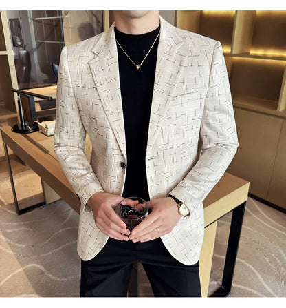 High Quality Jacquard Suit Jacket for Men 2025 Fashion Korean Style Slim Fit Business Casual Wedding Social Dress Coats 4XL-M