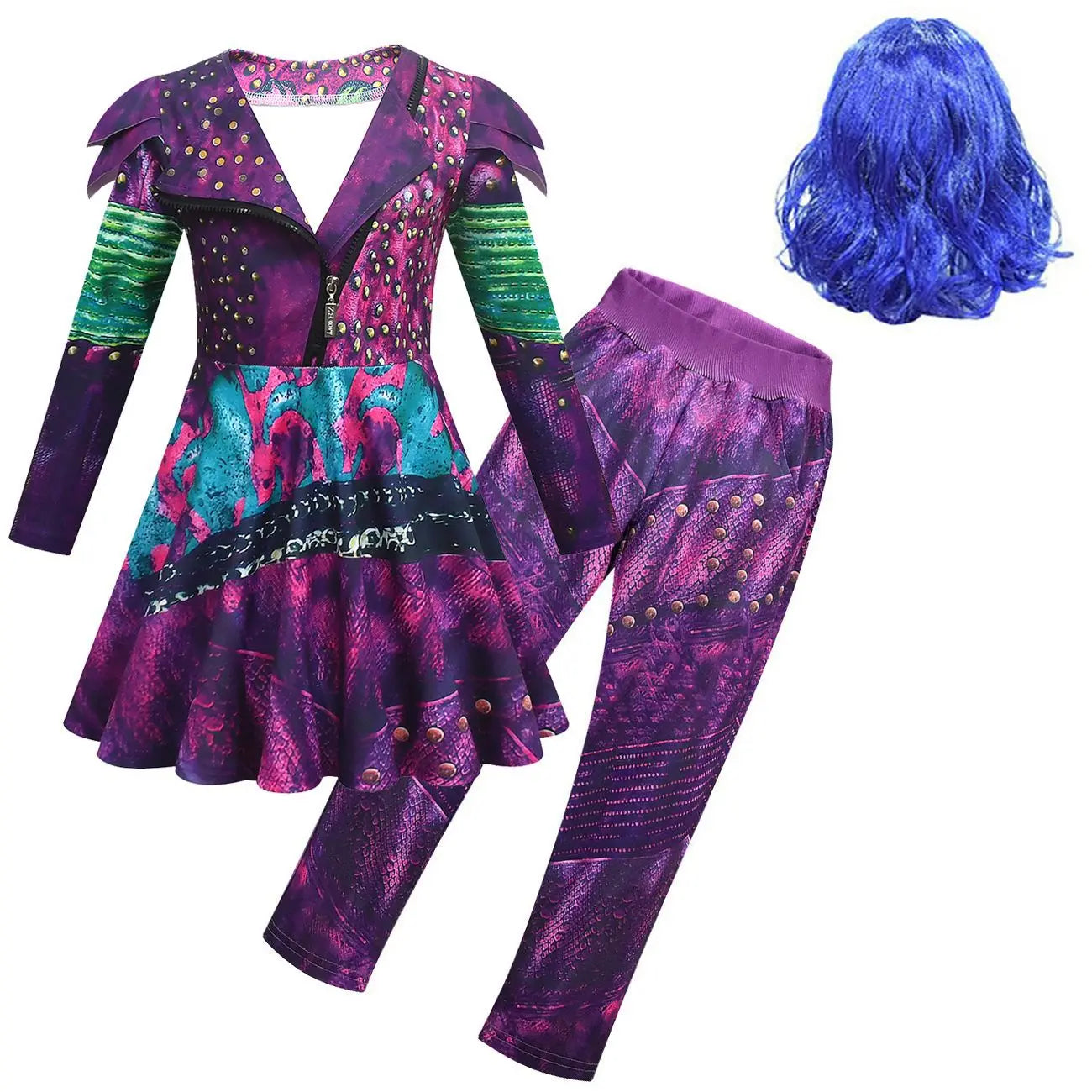 Girls Evie Mal Cosplay Costume D-Descendants 3 Kids Christmas Halloween Clothing Uniform + Wig Sets Children Party Birthday Gift