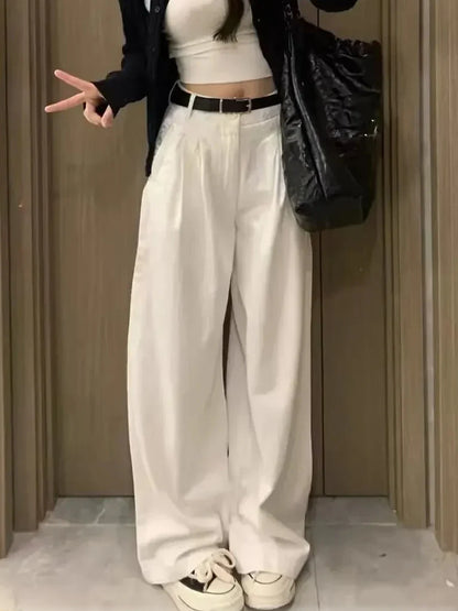 Summer White Jeans for Women Wide Leg High Waisted Straight Denim Pants Elegant Casual Female Jeans
