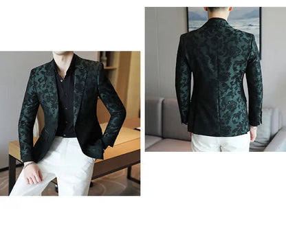 2025 Spring Luxury High-end Jacquard Men's Suit Coats British Style Men Slim Fit Casual Groom Wedding Dress Party Suit Blazers