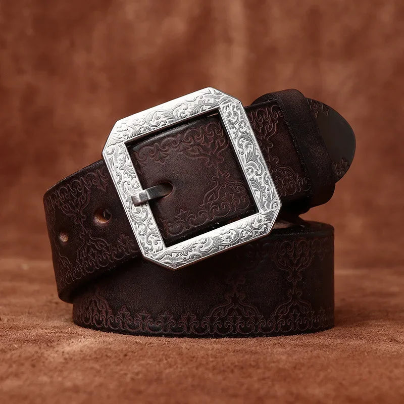 3.8CM Pure Cowhide High Quality Genuine Leather Belts for Men Strap Male Stainless Steel Buckle Jeans Thickening Cowboy Cintos