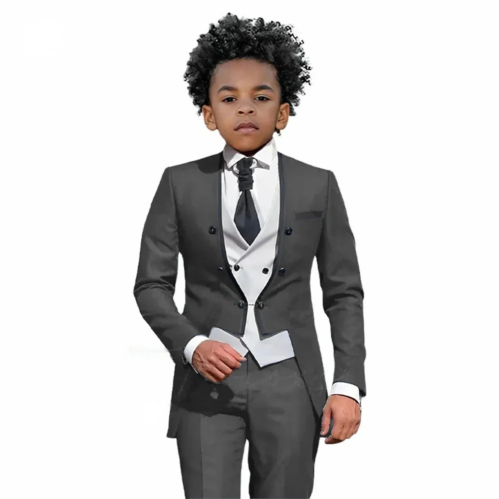 2025 Autumn Handsome Wedding Suits 3 Pieces For Kids, Boys Slim Fit Tuxedo Performance Costumes,Formal Blazer Banquet Outfit