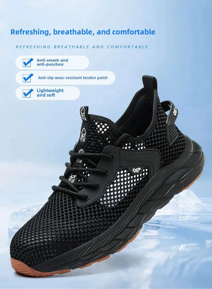 Fashion 2025 New Summer Breathable Safety Work Shoes Sneakers Comfortable Steel Toe Anti Puncture Indestructible Men Boots