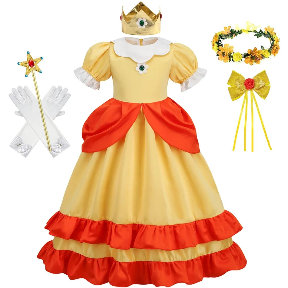 Daisy Girls Princess Dress Cartoon Movie Cosplay Costume Summer Kids Orange Party Outfits 2-10 Years Halloween Fancy Clothes