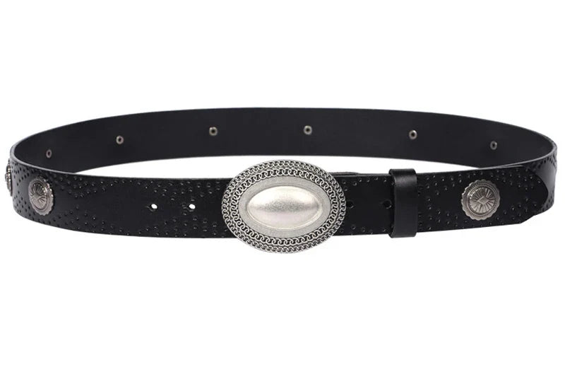 3.8CM Heavy Metal Rivet Men Real Genuine Leather Belt Men Smooth Buckle Stud Punk Jeans Belts For Jeans Strap Rock Cowboy
