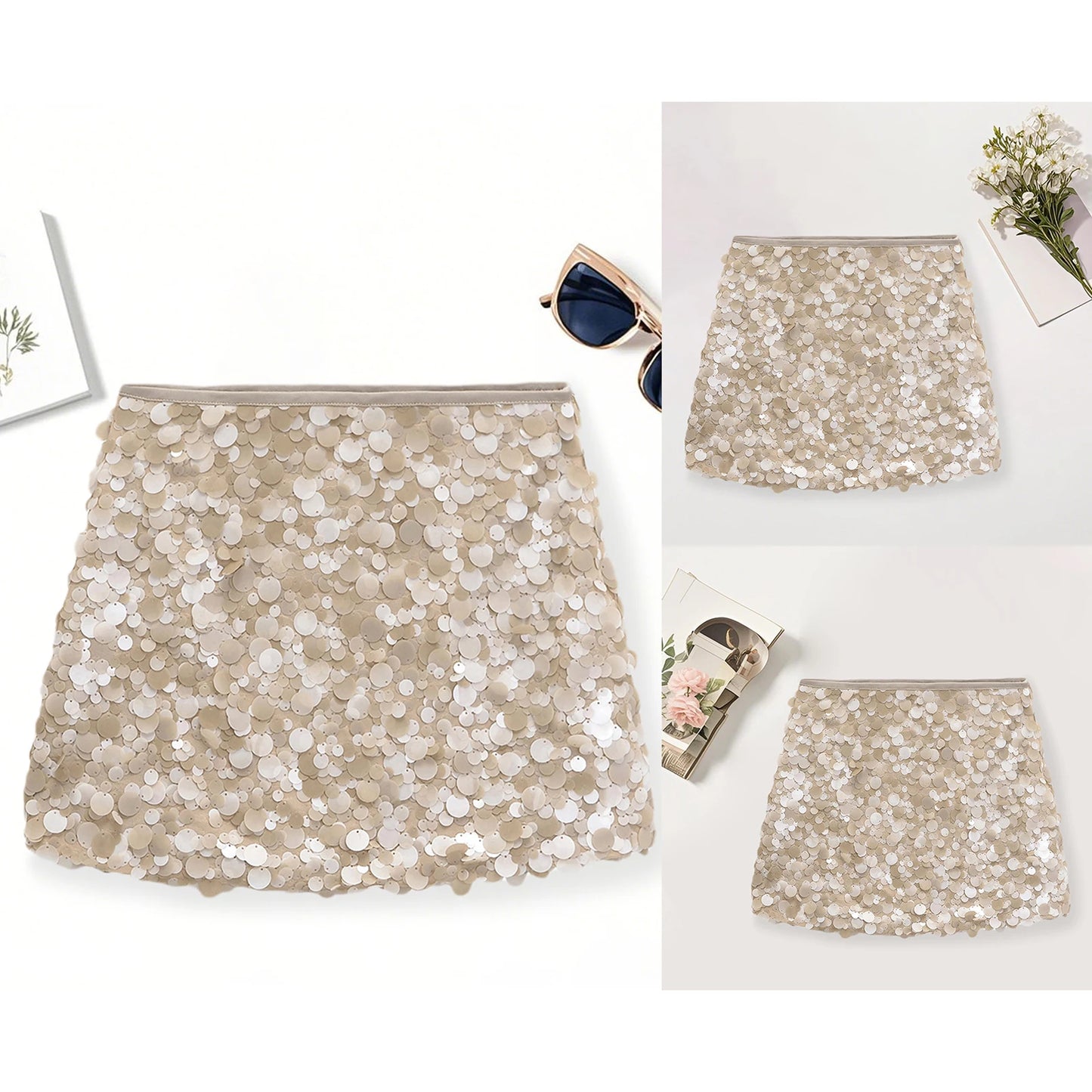 2025 New Collection Women Y2K Mini Skirt Bling Soild Sequin Skirt Slim Fit Summer Bodycon Skirt Clubwear for Bar Party