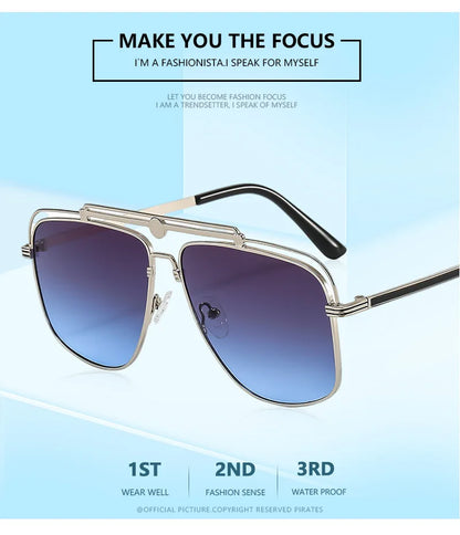 Big Metal Frame Gradient Sunglasses UV400 Protection Classic Sun Glasses Driving Oversized Square Sunglasses for Women & Men