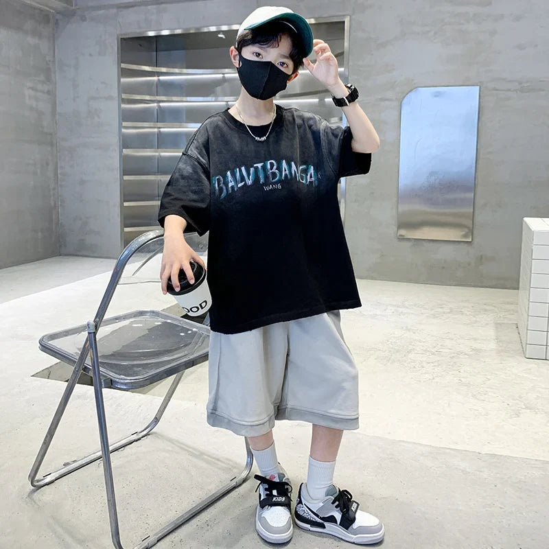 Summer Boys Top and Bottom Tracksuit Set Kids Casual Clothing Set Tweens Child Causal Streetwear Outfits Teenager Luxury Clothes