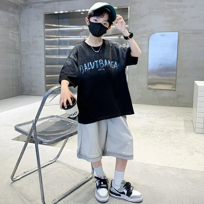 Summer Boys Top and Bottom Tracksuit Set Kids Casual Clothing Set Tweens Child Causal Streetwear Outfits Teenager Luxury Clothes