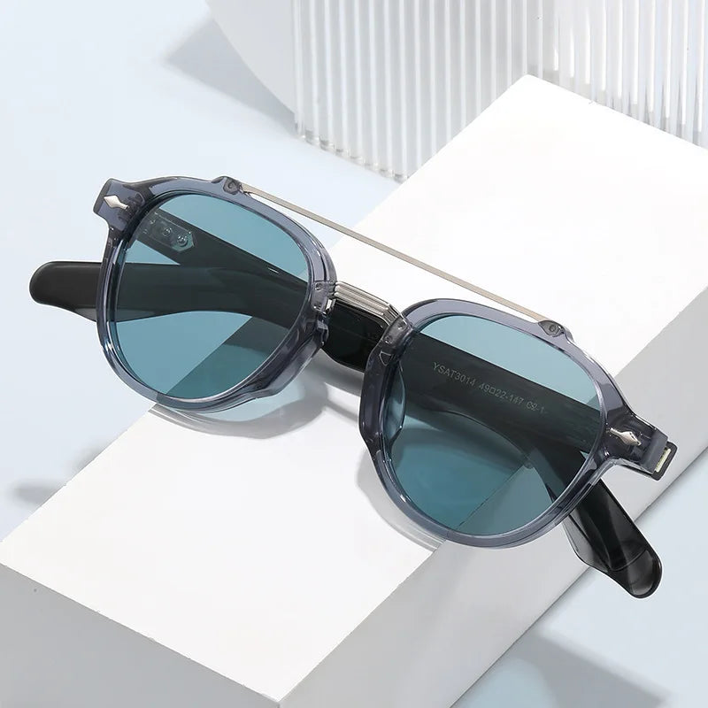 New High-end Flat Top Double Bridges Men Polarized Sunglasses Acetate Square Suneyeglass Women Fashion Retro Gifts Eyewear UV400