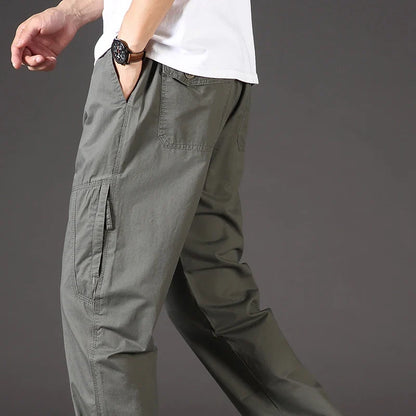 Men's 100% Cotton Cargo Pants Multi-pocket Elastic Waist Pants Big and Tall Mens Trousers Loose Fit Gym Sports Men's Pants