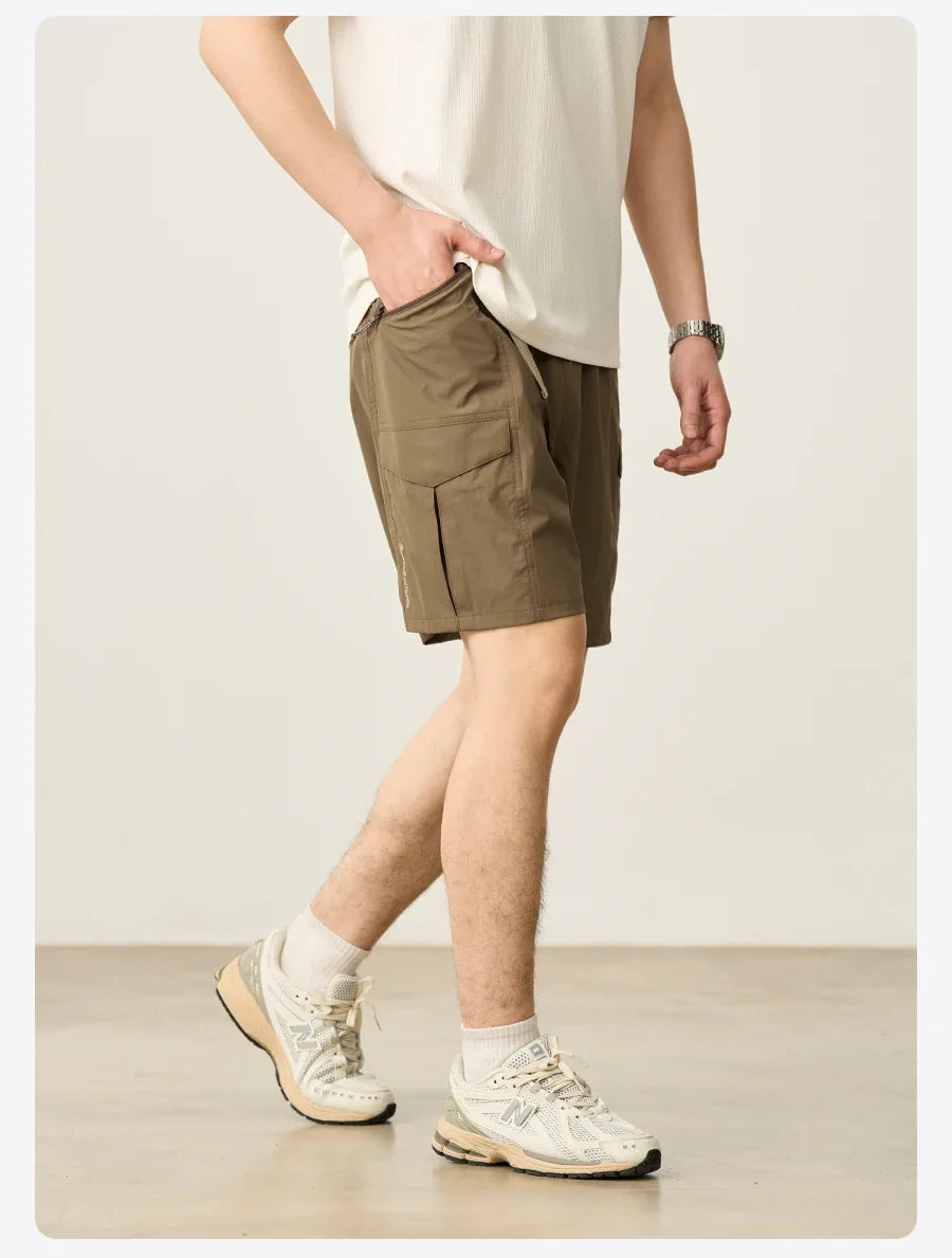 2026 Summer New Oversize 145gsm Elastic Quick Dry Fabric Shorts Men Elastic Wait Cargo Outdoor Shorts
