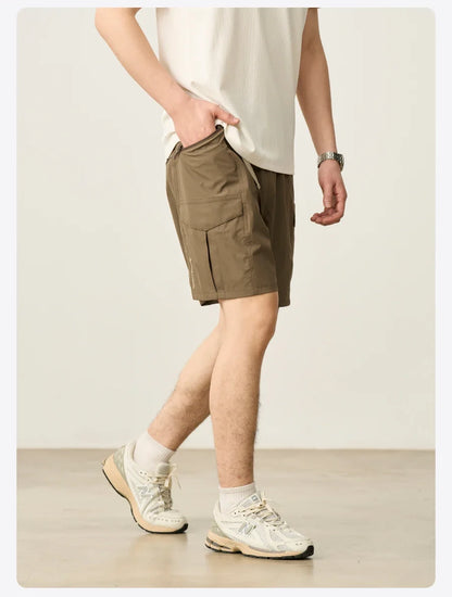 2026 Summer New Oversize 145gsm Elastic Quick Dry Fabric Shorts Men Elastic Wait Cargo Outdoor Shorts