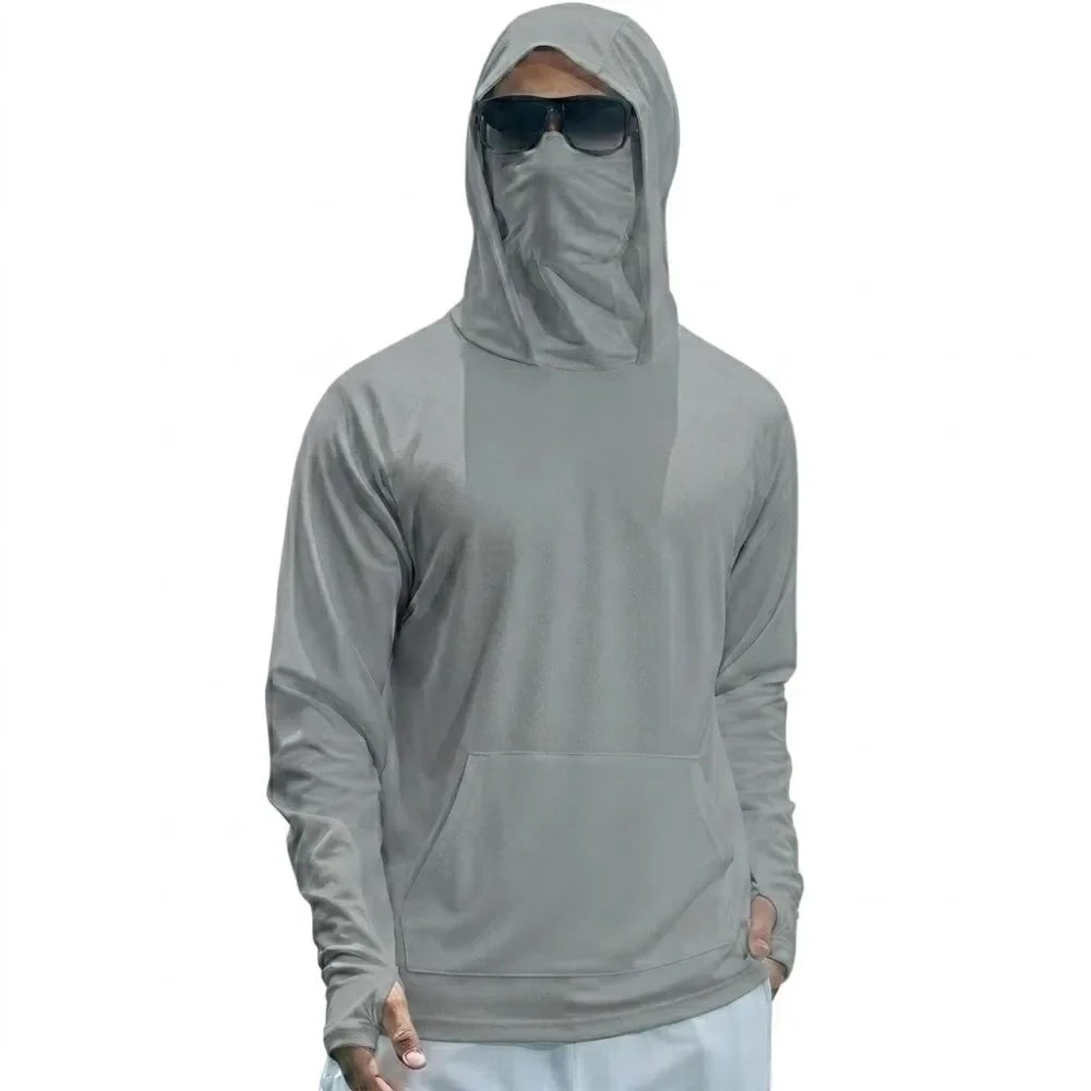 Summer UPF50+ Performance Mens T-Shirt Long Sleeve Hoodie Sun Running Quick Dry Shirts Sunscreen Fishing Ice Silk Streetwear