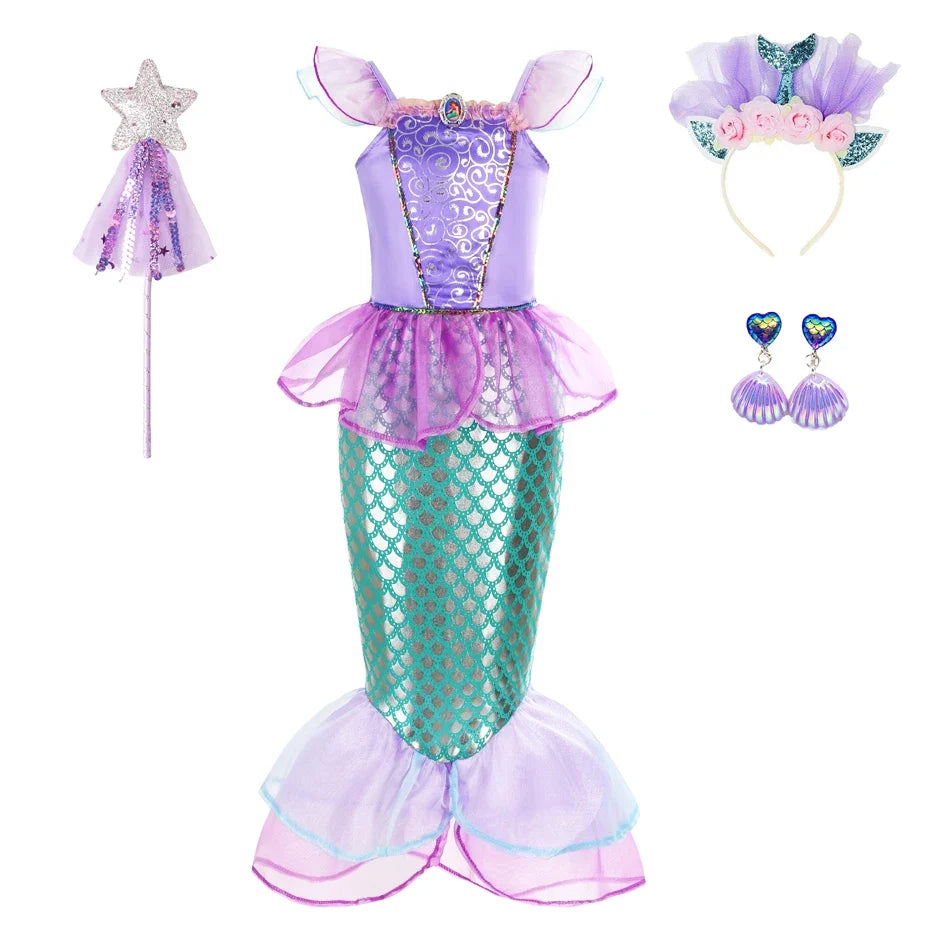 Mermaid Dress Girls Kids Cosplay Dresses Princess Costume Perform Clothes Birthday Party Halloween Clothing