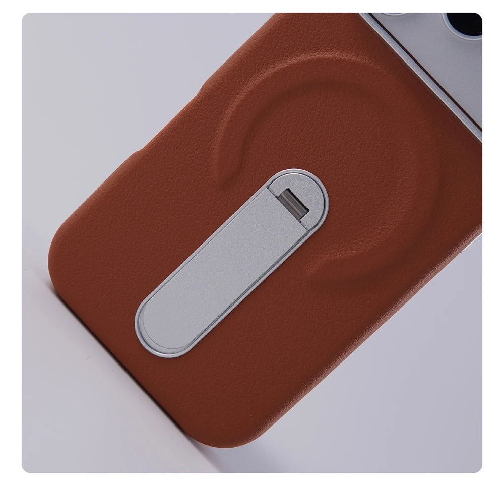 Luxury Rotation KickStand Business PU Leather Case For iPhone 17 Pro Max 16 15 14 13 For MagSafe Magnetic Matte Shockproof Cover