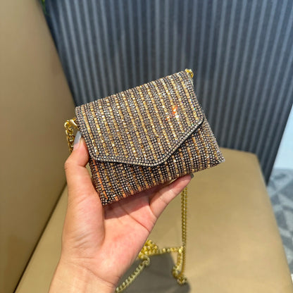 Rhinestones Bag for Women 2024 Mini Purses and Handbags Clutch Wallets Ladies PU Leather Chain Party Evening Shoulder Bag