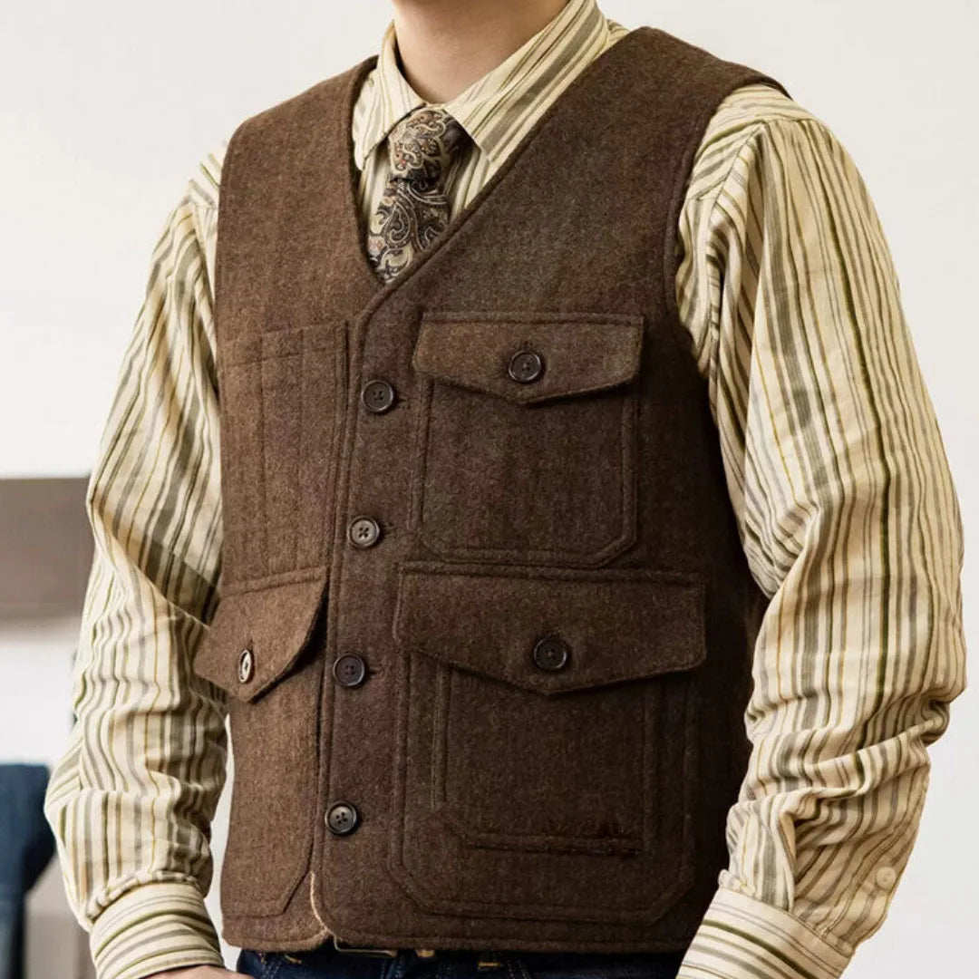 Men Vest Coffee Herringbone Single Button With Pocket Waistcoat For Wedding Banquet Business Work Office Daily Casual Men Vest
