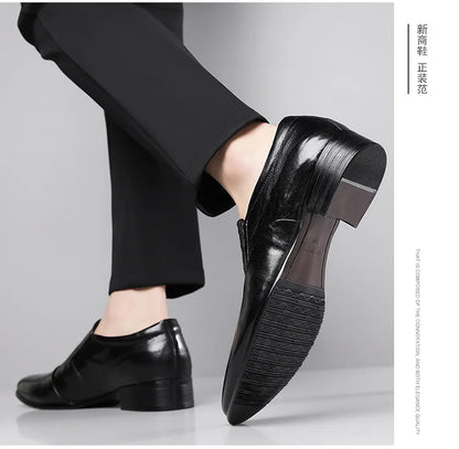 2026 New Low-heeled Business Shoes for Men Black Spring Summer Leather Shoes Male Fashion Casual Dress Shoe Man