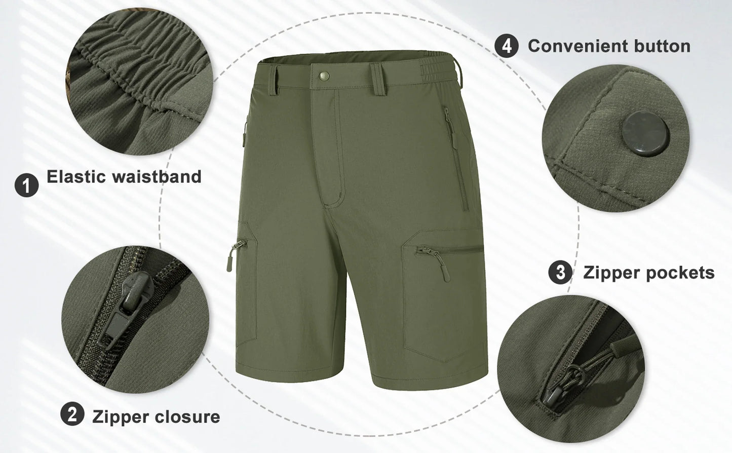 5 Zipper Pockets Summer Quick Dry Cargo Shorts Mens Fishing Shorts Stretch Outdoor Hiking Nylon Work Shorts Lightweight