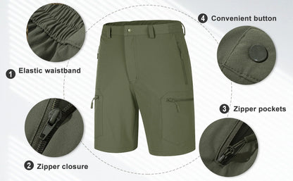 5 Zipper Pockets Summer Quick Dry Cargo Shorts Mens Fishing Shorts Stretch Outdoor Hiking Nylon Work Shorts Lightweight