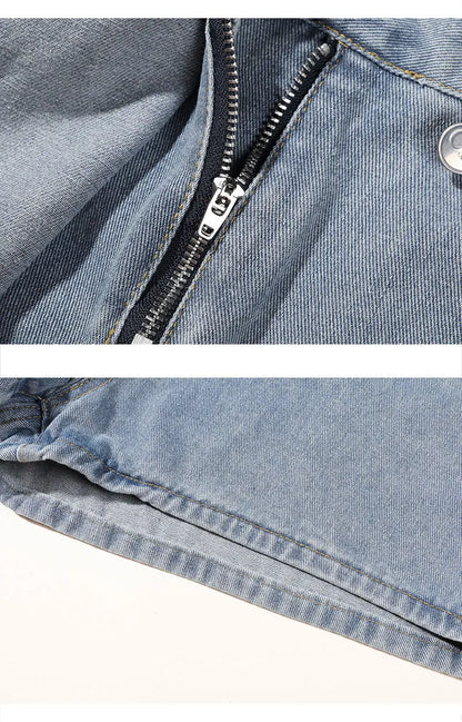 2026 Summer Women High Waist A-line Shorts Light Color Fake Two-piece Design Elegant Slimming Hot Girl Pants Denim Short Skirt