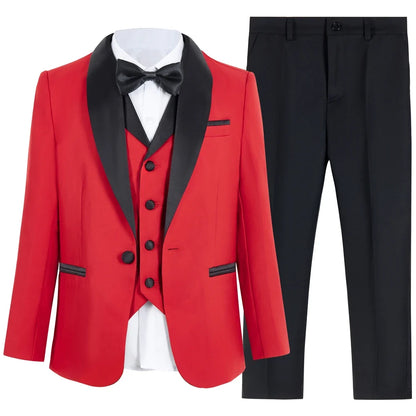 24H Ship White Formal Kids Suit Set, 4 Pieces Suits For Boys From 3-14 Years, Wedding Tuxedo For Kids Ring Bear