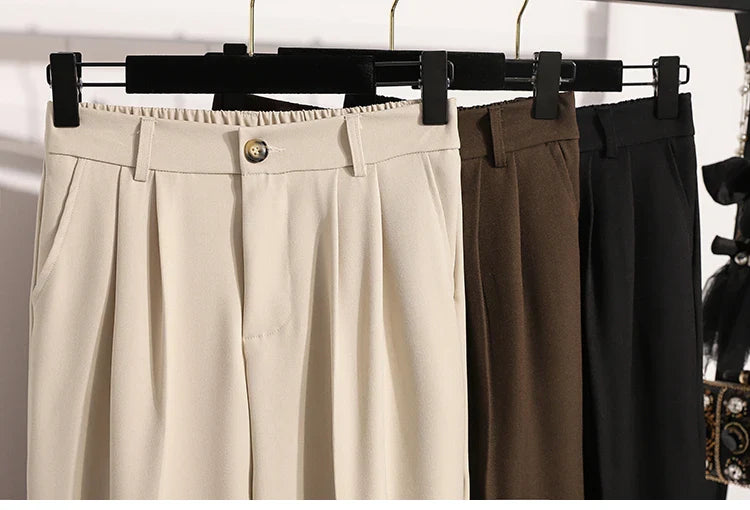 Plus Size Pants Woman 2026 Spring Autumn New Arrival High Waist Suit Pants High Quality Korean Style Straight Trousers