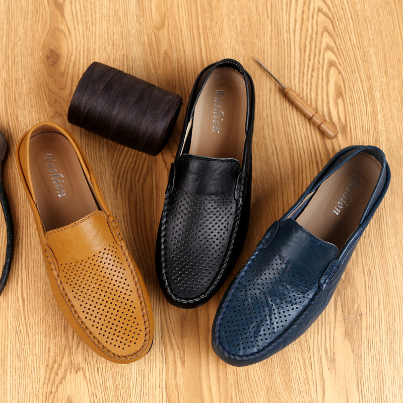 Summer Men Casual Shoes Leather Moccasins Breathable Slip on Boat Shoes Italian Luxury Brand Mens Driving Loafers Size 37-47