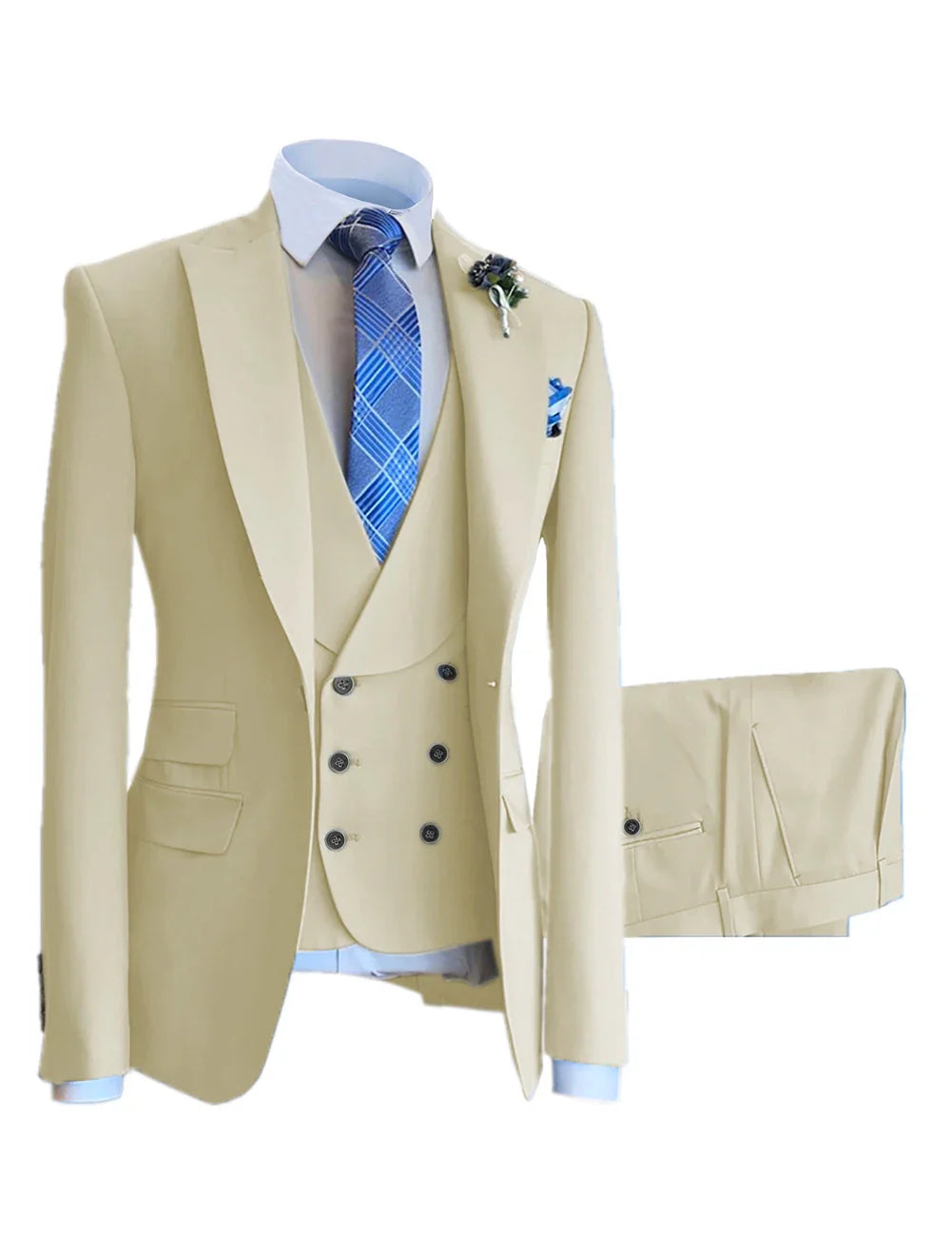 Men Suits Slim Fit Shawl Lapel Wool Tweed Prom Grey Formal Tuxedos Wedding Groomsmen Brown 3 Pieces (Blazer+Vest+Pants)