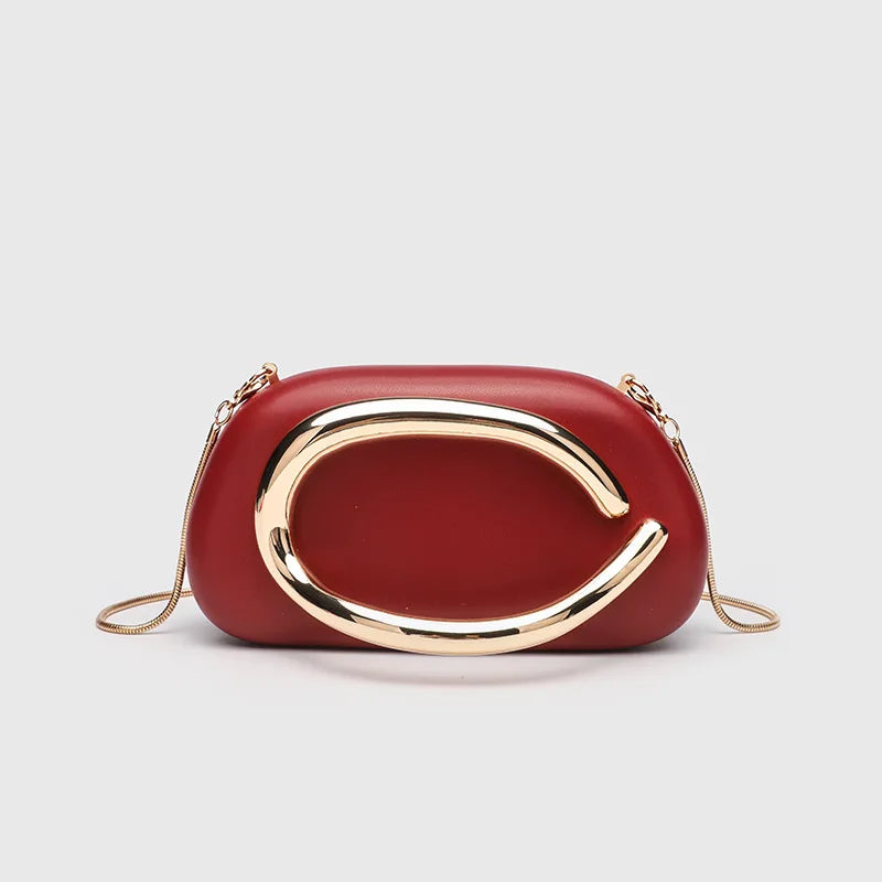 Classic round Box Handheld Dinner Bag Miniature Retro Metal Handle Chain Shoulder Strap Crossbody Bag Street Trend Hard PU Bag