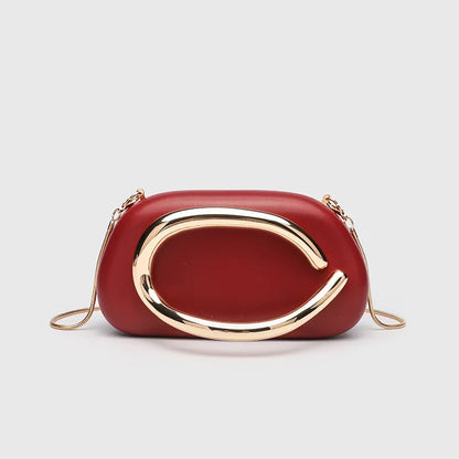 Classic round Box Handheld Dinner Bag Miniature Retro Metal Handle Chain Shoulder Strap Crossbody Bag Street Trend Hard PU Bag