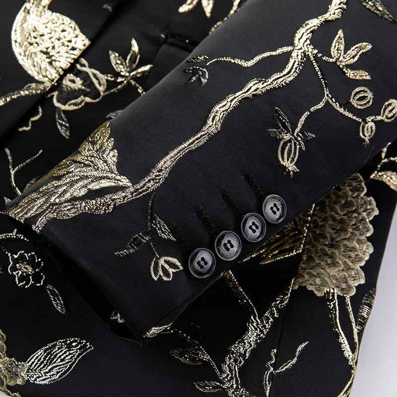 2026 New Men's Pink Embroidered Suit Jacket, Wedding Party Dress Coat, Fashionable Slim Male Blazers, Asian Size M-5XL 6XL