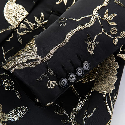 2026 New Men's Pink Embroidered Suit Jacket, Wedding Party Dress Coat, Fashionable Slim Male Blazers, Asian Size M-5XL 6XL