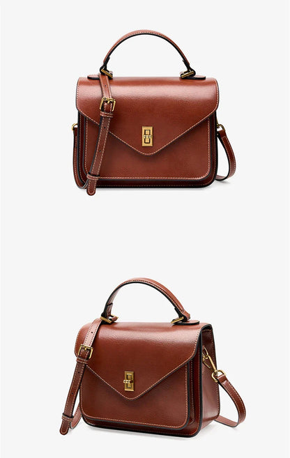 Genuine Leather Women luxury bag high quality Simple vintage Fashion Postman handbags ladies 2025 shoulder green small bag