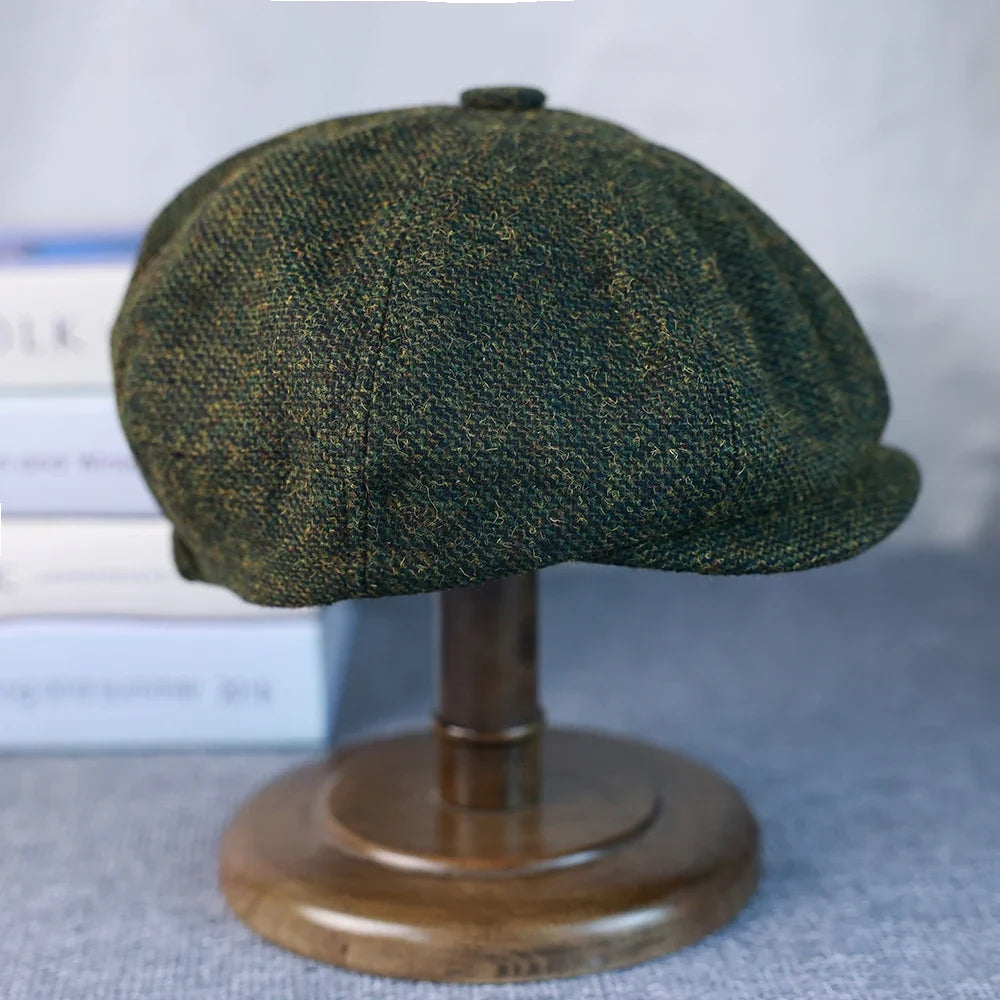 New Vintage Men's Wool Newsboy Cap Brown Green Women Men Berets Classic Woolen Octagonal Caps Casual Gatsby Flat Hat 003