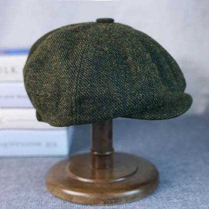 New Vintage Men's Wool Newsboy Cap Brown Green Women Men Berets Classic Woolen Octagonal Caps Casual Gatsby Flat Hat 003