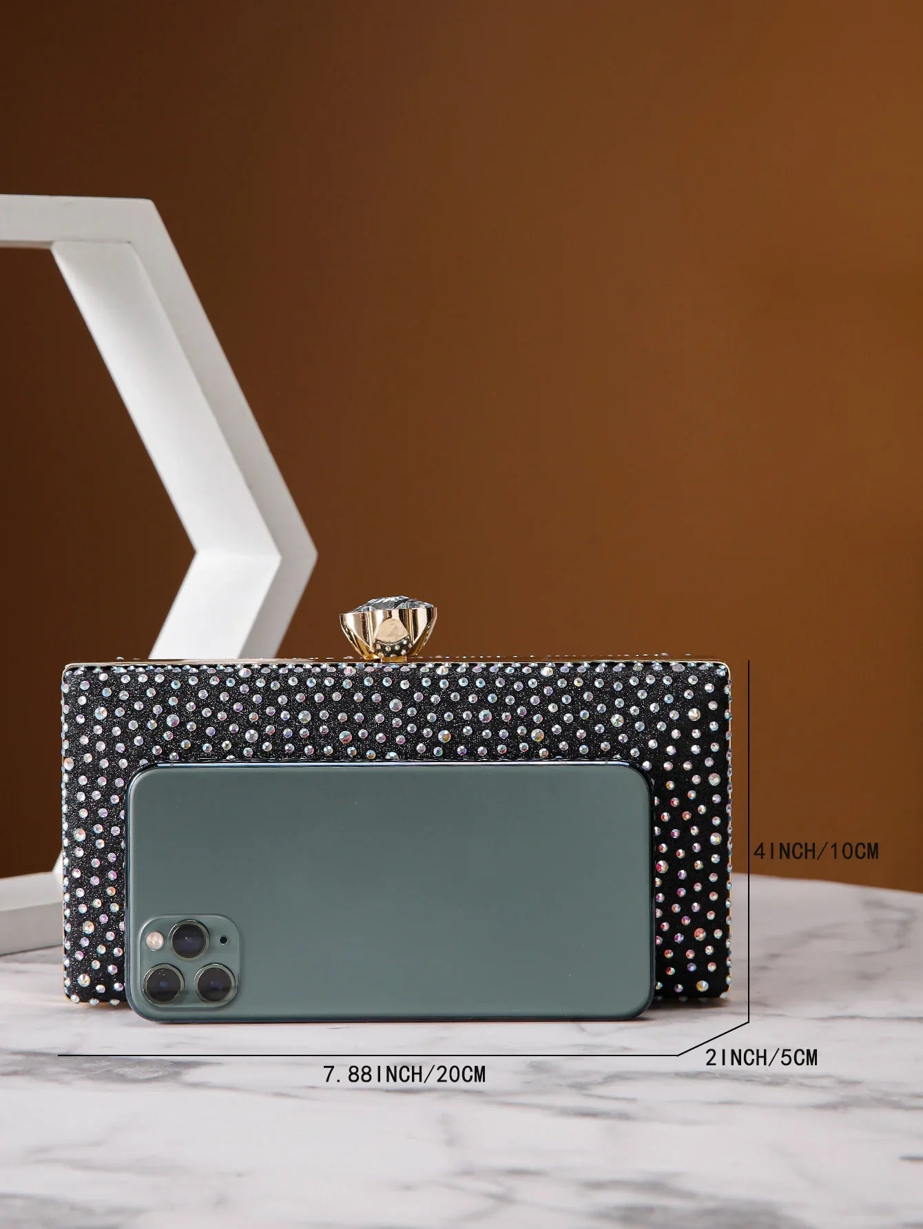 Classic Elegant Mini Square Rhinestone Decor Evening Clutch Bag, Clip Women's Dinner Wallet, Luxury Prom Bag